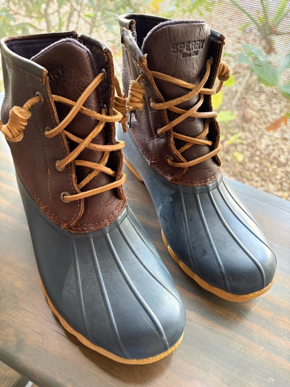Sperry Saltwater 4-eye Duck Boots •waterproof •navy and brown •size 8 - Picture 15 of 16